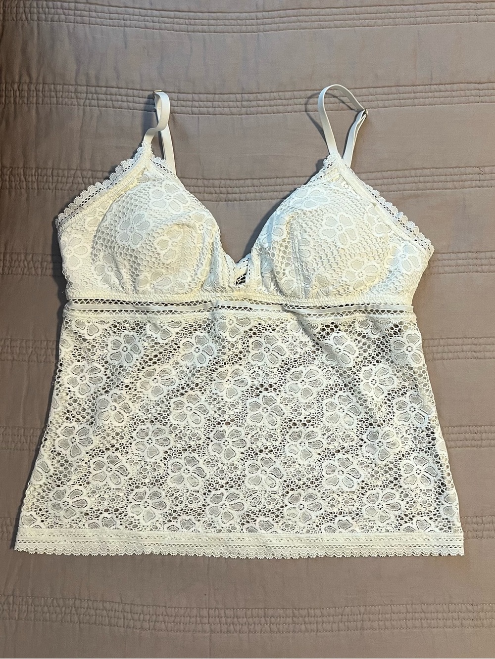 aerie White Floral Lace Bralette Camisole Top Crochet Garden Whimsy